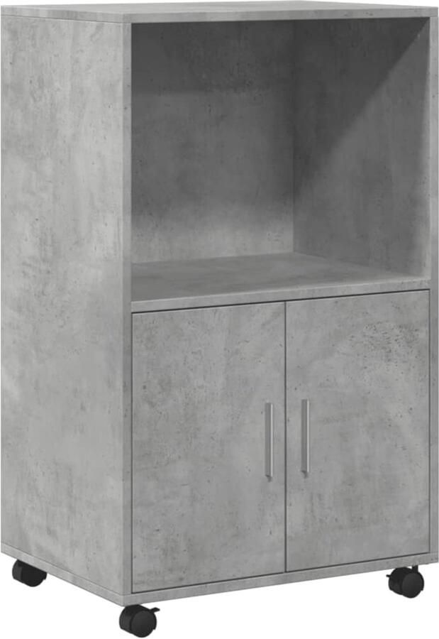 VidaXL Rolkast 55x40x91 cm Bewerkt hout Betongrijs Rolkast Houten Kast Opbergkast Kasten Set Multifunctioneel Meubel