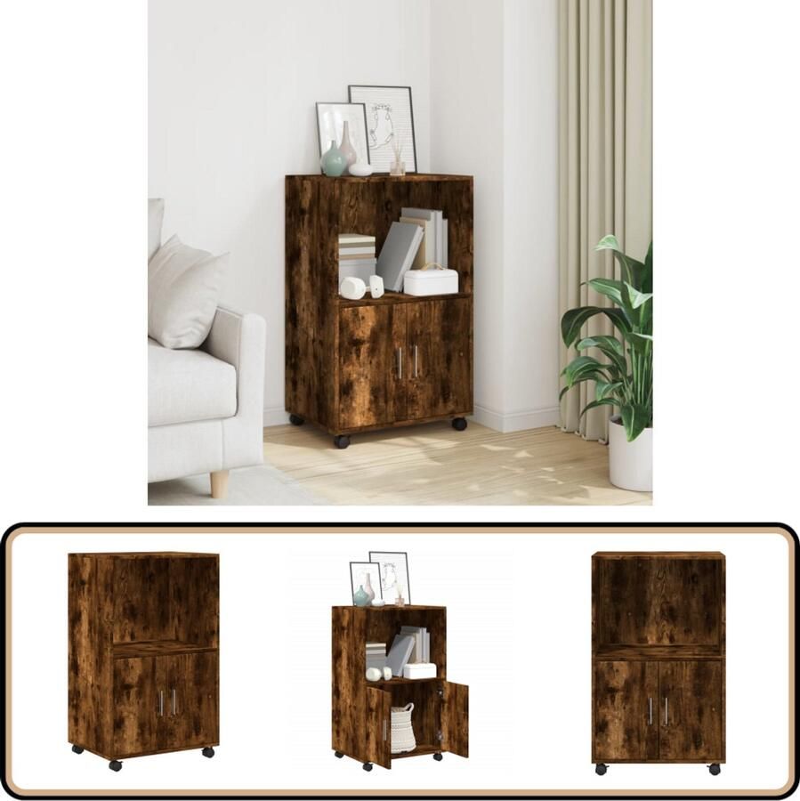 VidaXL Rolkast 55x40x91 cm Gerookt Eiken Rolkast Houten Kast Opbergkast Kasten Meubilair