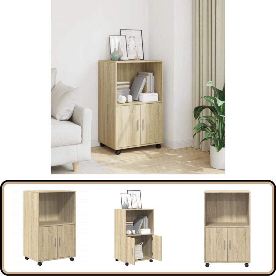 VidaXL Rolkast 55x40x91 cm Sonoma Eiken Rolkast Kasten Opbergkast Houten Kast Salontafel