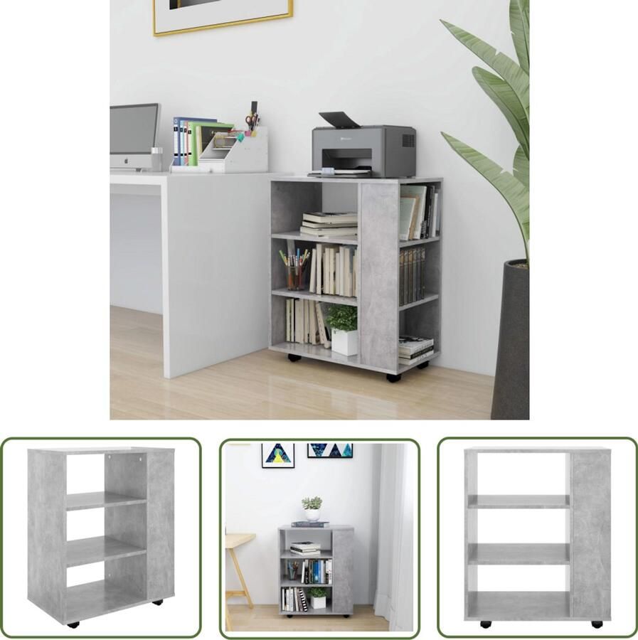 VidaXL Rolkast 60x35x75 cm Betongrijs Verrijdbare Kast Opbergkast Kasten Rollenkast Houten Kast Grijze Kast Betonnen Kast Scandinavische Meubelen