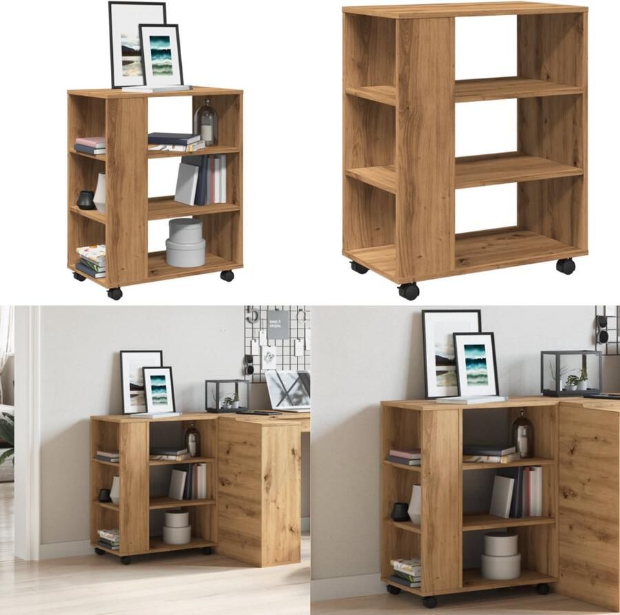 VidaXL Rolkast 60x35x75 cm bewerkt hout artisanaal eikenkleurig Rollende Kast Rollende Kasten Kast Opbergkast Op Wielen