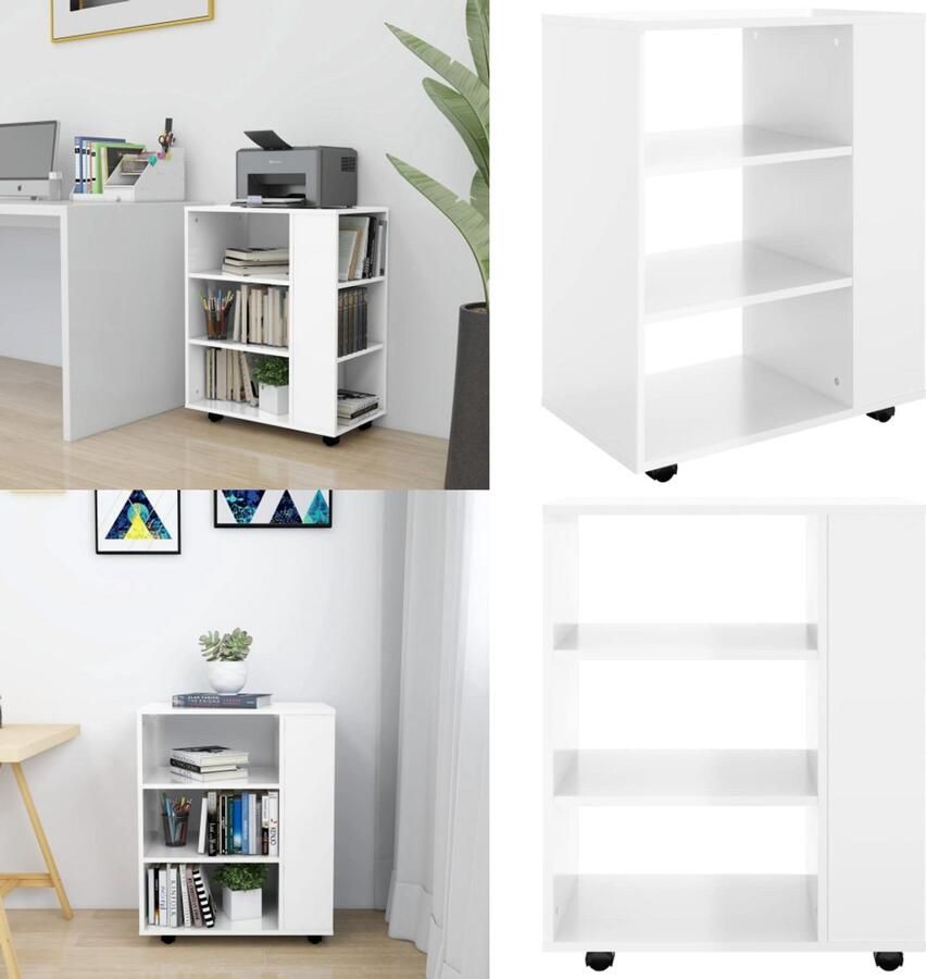 VidaXL Rolkast 60x35x75 cm bewerkt hout hoogglans wit Opbergkast Opbergkasten Rolbare Kantoorkast Rolbare Kantoorkasten