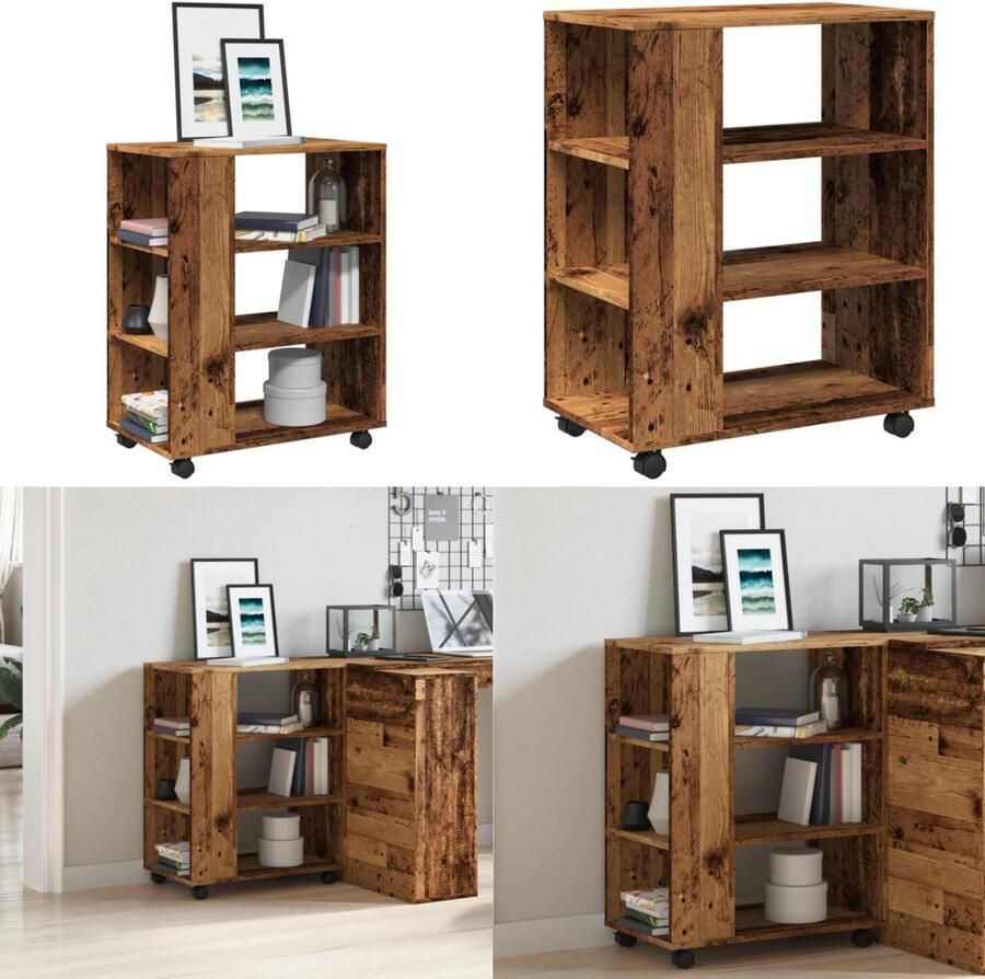 VidaXL Rolkast 60x35x75 cm bewerkt hout oud houtkleurig Rollende Kast Rollende Kasten Kast Opbergkast Op Wielen