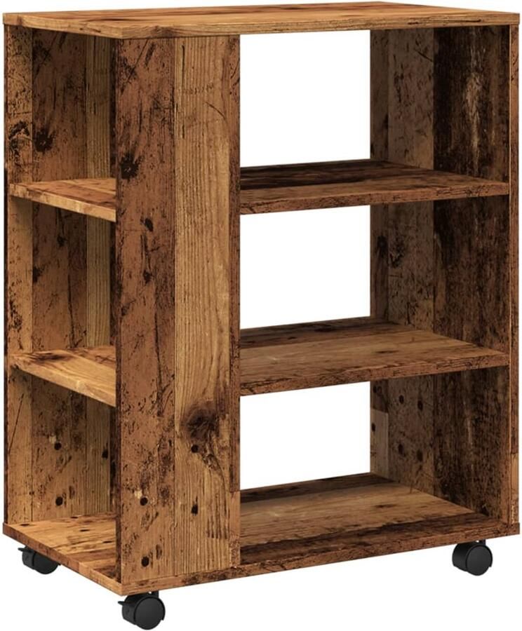 VidaXL Rolkast 60x35x75 cm Hout Oud Houtkleurig Rollende Kast Rollende Kasten Kast Opbergkast Op Wielen