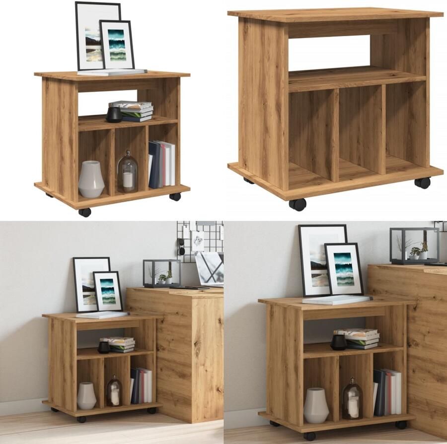 VidaXL Rolkast 60x45x60 cm bewerkt hout artisanaal eikenkleurig Rollende Kast Rollende Kasten Kast Opbergkast Op Wielen