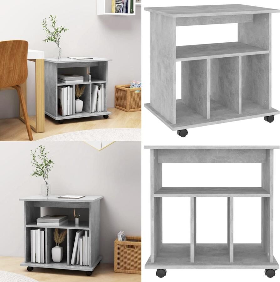 VidaXL Rolkast 60x45x60 cm bewerkt hout betongrijs Opbergkast Opbergkasten Rolbare Kantoorkast Rolbare Kantoorkasten