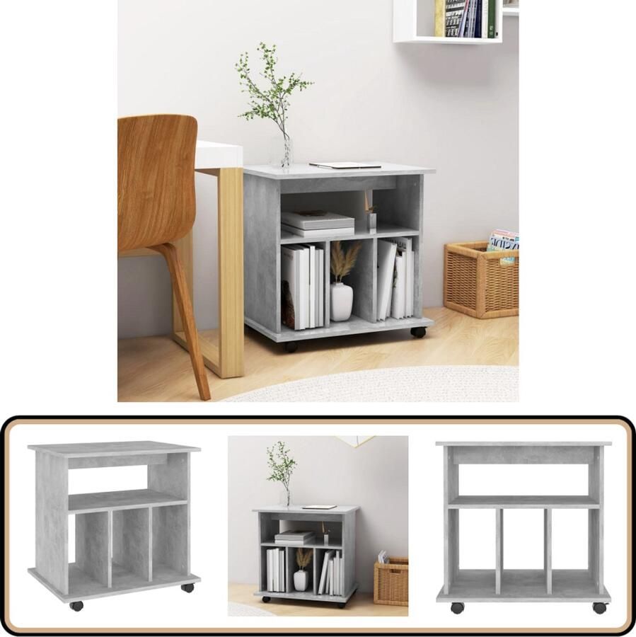 VidaXL Rolkast 60x45x60 cm Bewerkt hout Betongrijs Rolkast Kasten Opbergkast Kantoororganisatie Printstation Computeraccessoires Betongrijs Houten Meubilair Werkkamer Thuiskantoor