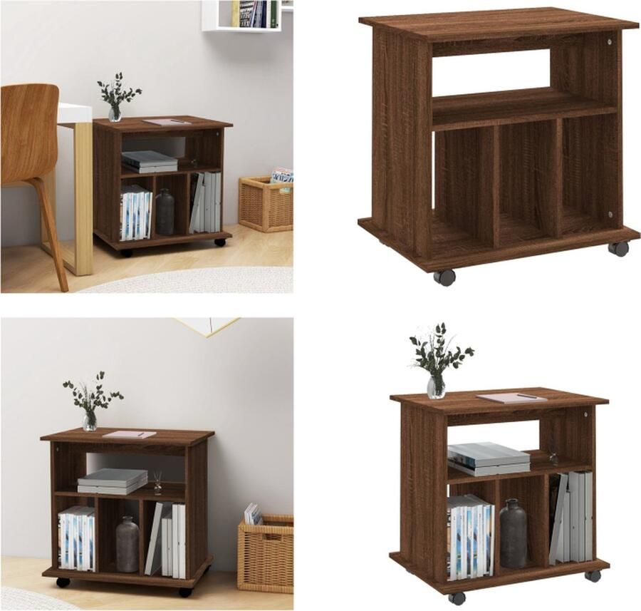 VidaXL Kast verrijdbaar 60x45x60 cm bewerkt hout bruineikenkleurig Opbergkast Opbergkasten Rolbare Kantoorkast Rolkast