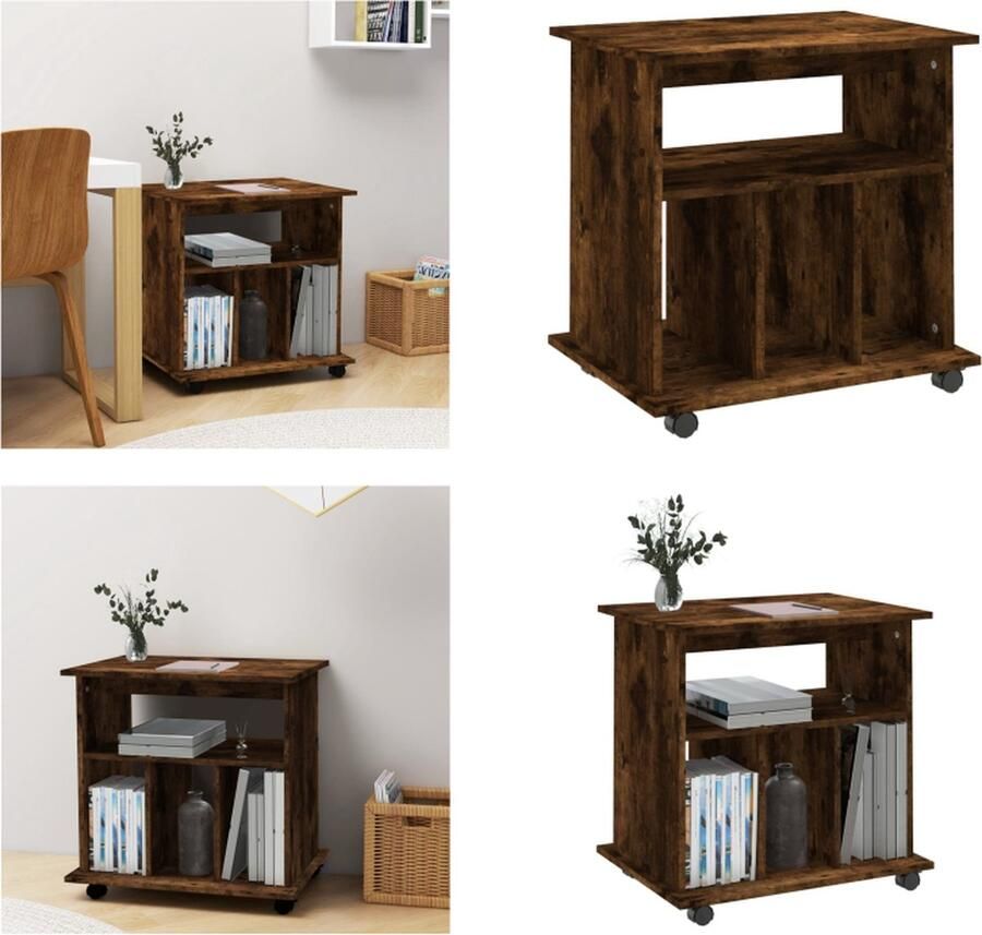 VidaXL Kast verrijdbaar 60x45x60 cm bewerkt hout gerookt eikenkleurig Opbergkast Opbergkasten Rolbare Kantoorkast Rolkast