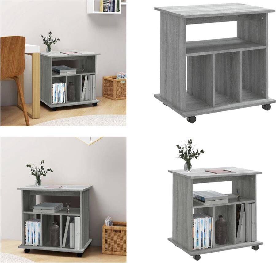 VidaXL Kast verrijdbaar 60x45x60 cm bewerkt hout grijs sonoma eiken Opbergkast Opbergkasten Rolbare Kantoorkast Rolkast