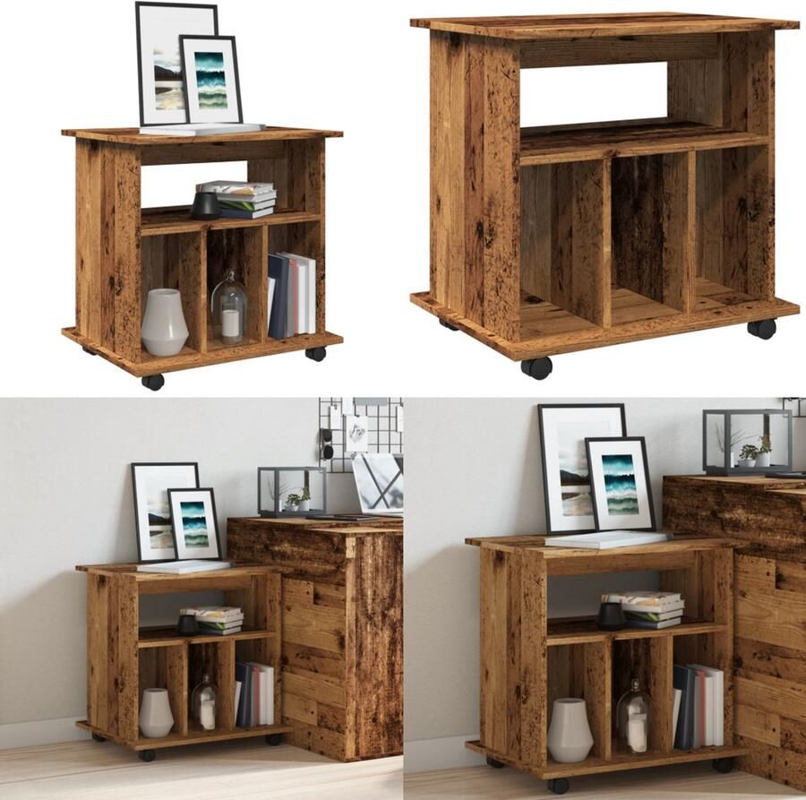 VidaXL Rolkast 60x45x60 cm bewerkt hout oud houtkleurig Rollende Kast Rollende Kasten Kast Opbergkast Op Wielen