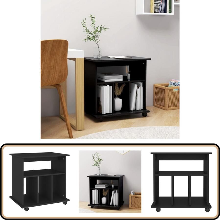 VidaXL Rolkast 60x45x60 cm Bewerkt hout Zwart Rolkast Opbergkast Kantoororganisatie Zwarte Kast Houten Kast Spaanplaat Kast Meubilair Werkkamer Thuiskantoor Compact Ruimtebesparend Mobiele Kast