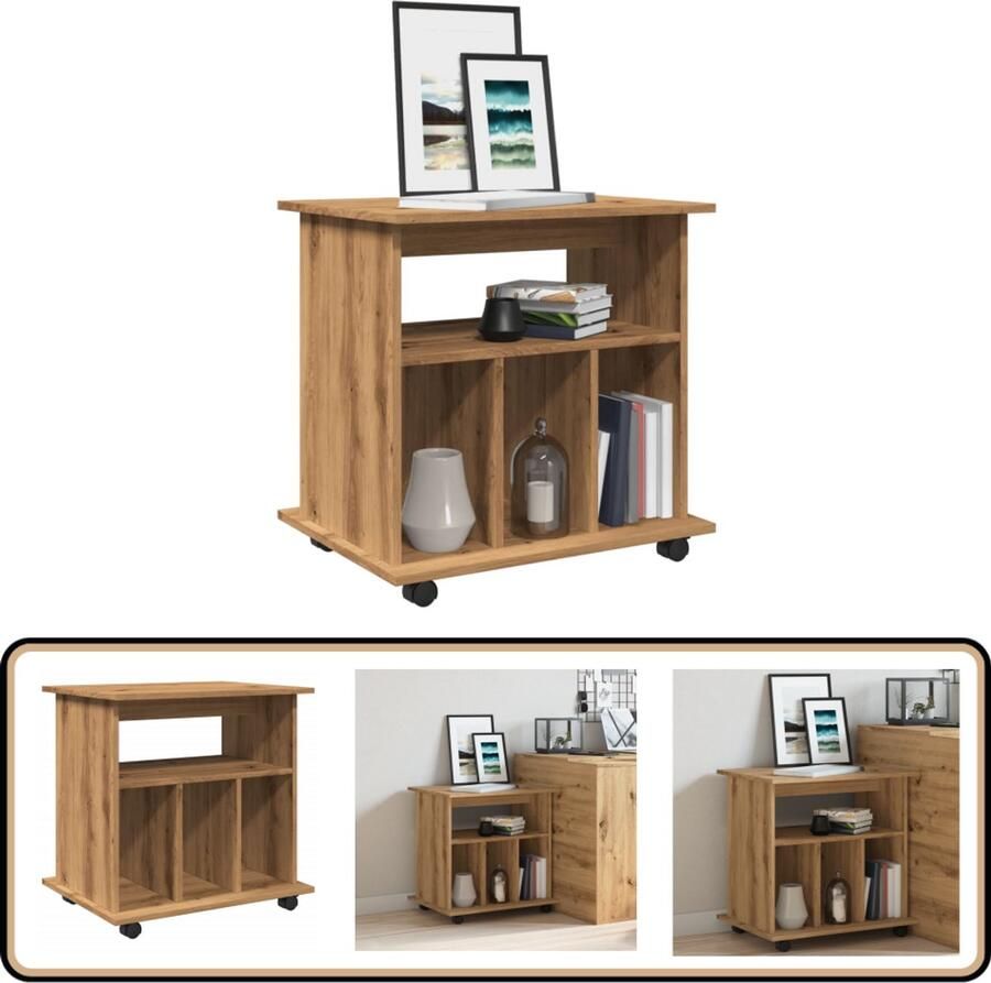 VidaXL Rolkast 60x45x60 cm Eiken Met Wielen Rollende Kast Rollende Kasten Kast Opbergkast Op Wielen
