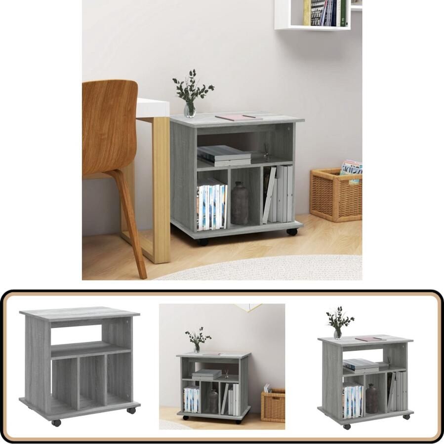 VidaXL Rolkast 60x45x60 cm Grijs Sonoma Eiken Rolkist Opbergkast Kantoororganisatie Houten Kast Grijze Kast