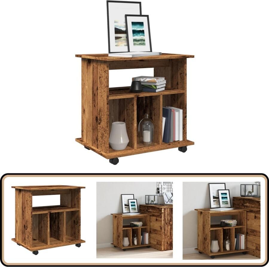VidaXL Rolkast 60x45x60 cm Oud Houtkleurig Rollende Kast Rollende Kasten Kast Opbergkast Op Wielen