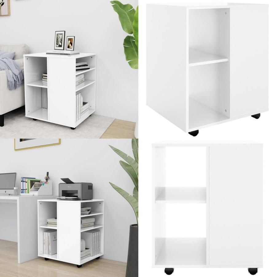 VidaXL Rolkast 60x53x75 cm bewerkt hout hoogglans wit Opbergkast Opbergkasten Rolbare Kantoorkast Rolbare Kantoorkasten