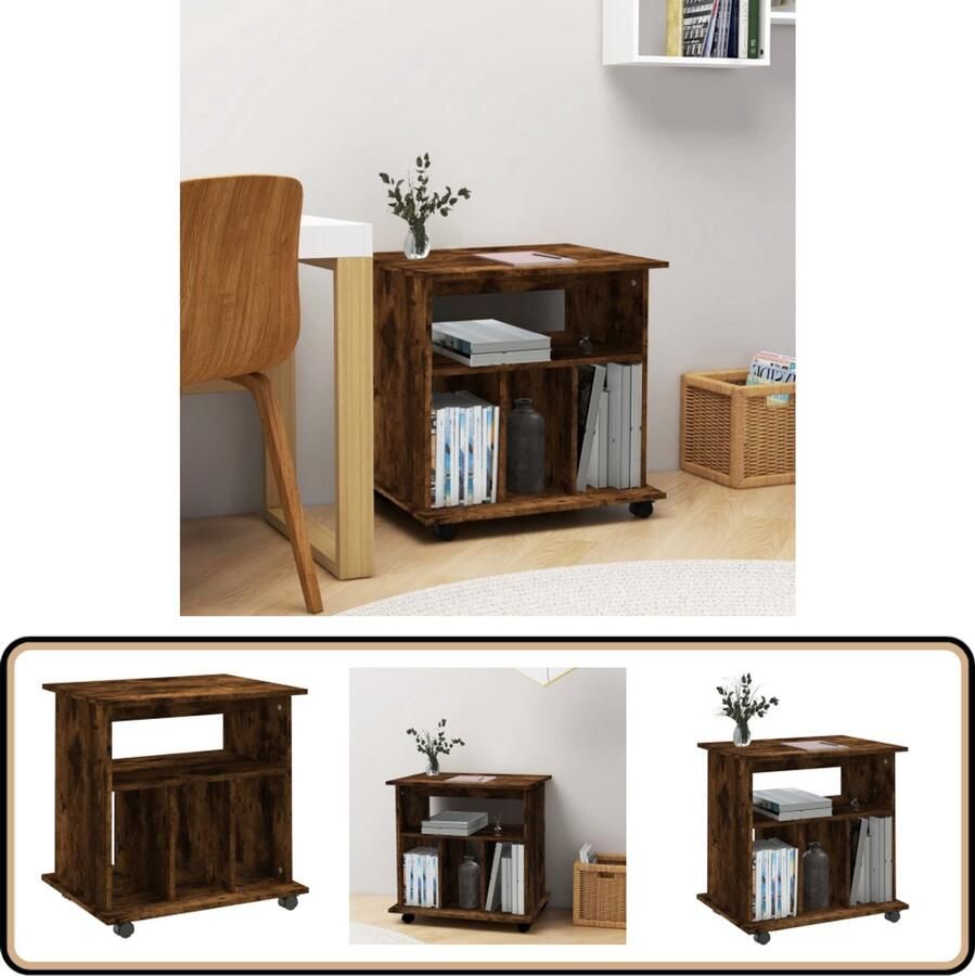 VidaXL Rolkast Gerookt Eiken 60x45x60 cm Verrijdbare Kast Rollaars Opbergkast Houten Kast Bruine Kast Bureaukast
