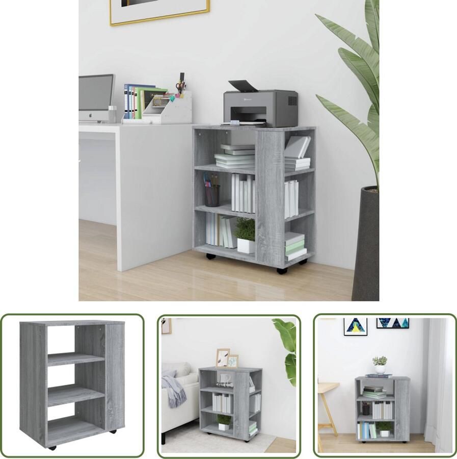 The Living Store Verrijdbare Kast Bureauopberger 60x35x75 cm Grijs Sonoma Eiken Verrijdbare Kast Bureau Opbergers Kasten Houten Kast Grijze Kast