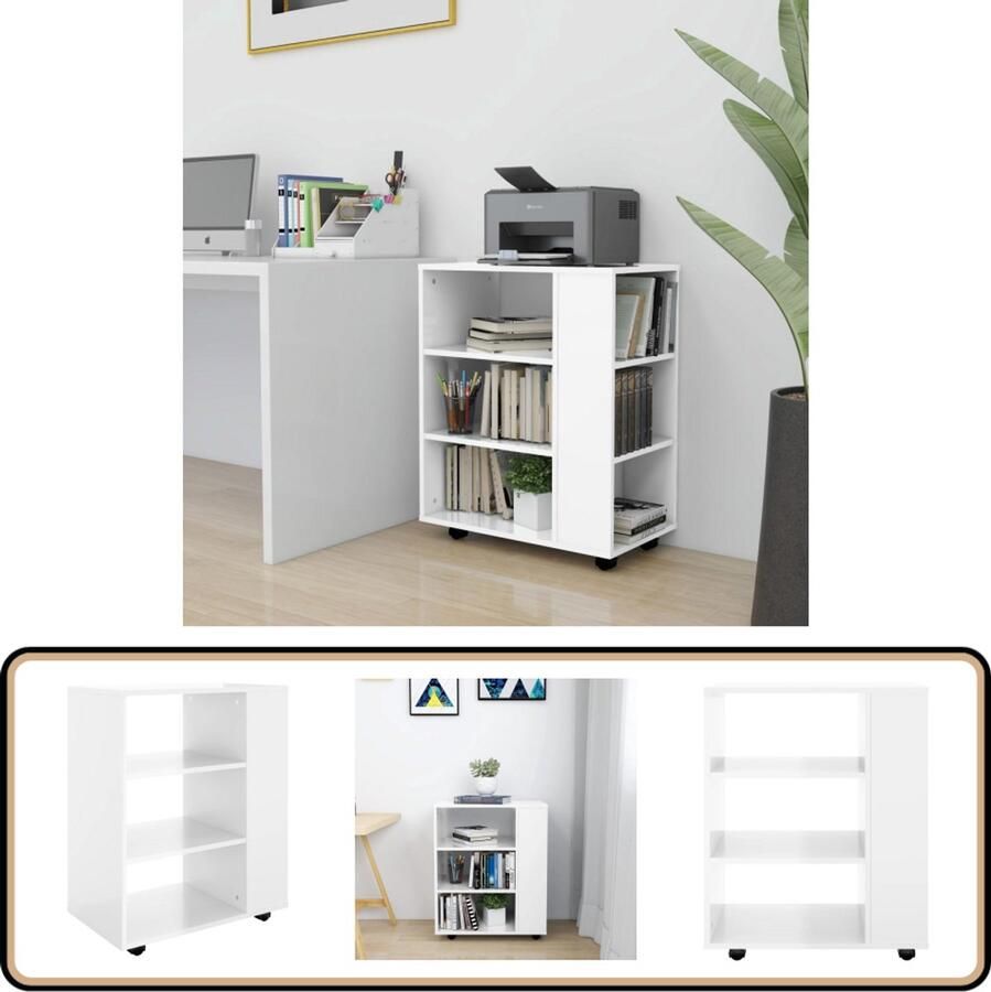 VidaXL Rolkast Hoogglans Wit 60x35x75 cm Verrijdbare Kast Rolkast Opbergkast Kasten Kantooraccessoires Meubilair Werkkamermeubelen Home Office