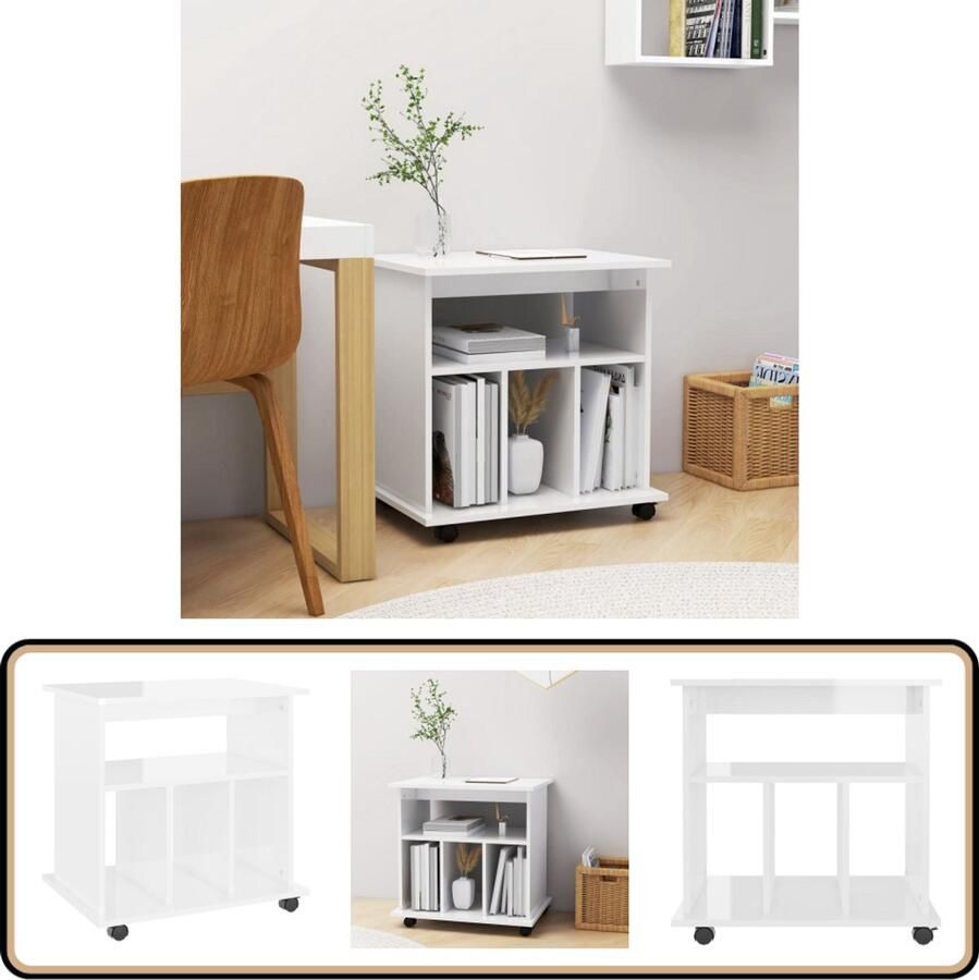 VidaXL Rolkast Hoogglans Wit 60x45x60 cm Wieltjes Rolkast Opbergkast Kantoororganisatie Werkkamer Meubilair Witte Kast Houten Kast Spaanplaat Compact Ruimtebesparend Mobiliaar Interieurdecoratie
