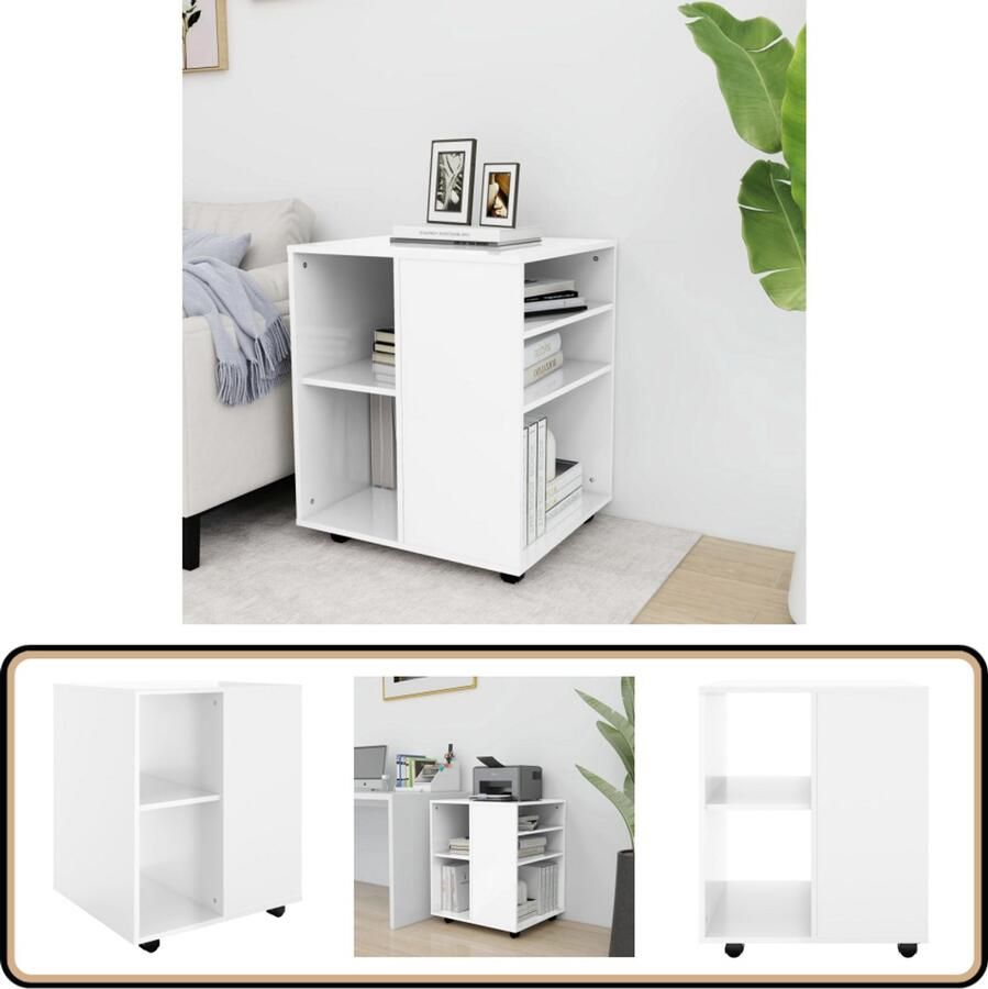 VidaXL Rolkast Hoogglans Wit Bewerkte Hout Rolkast Opbergkast Kasten Witte Kast Houten Kast Mobiele Kast Werkkamer Meubilair Home Office