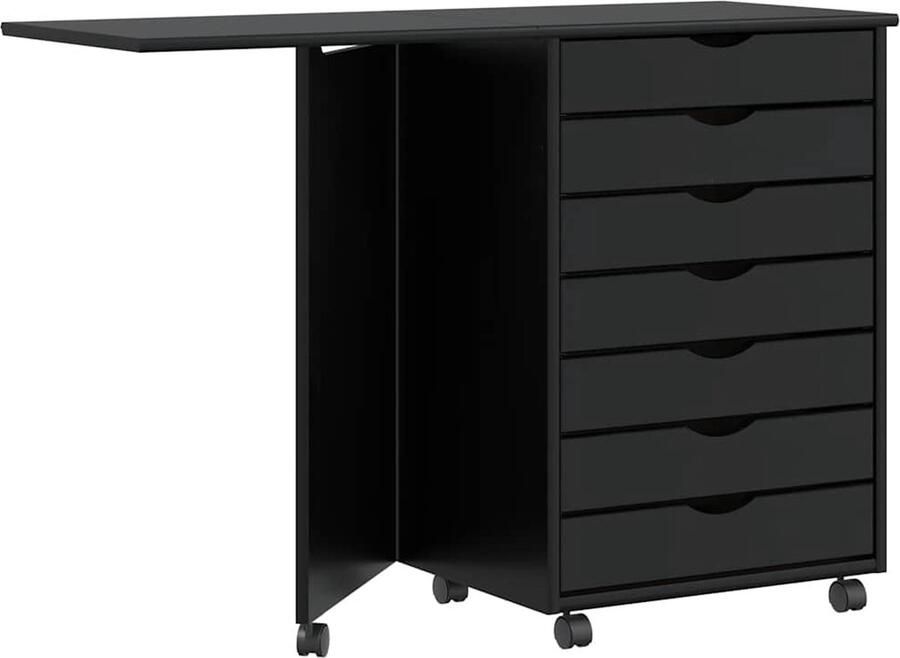 Vida XL vidaXL Rolkast met bureau MOSS massief grenenhout zwart-VXL-4015790 - Foto 2