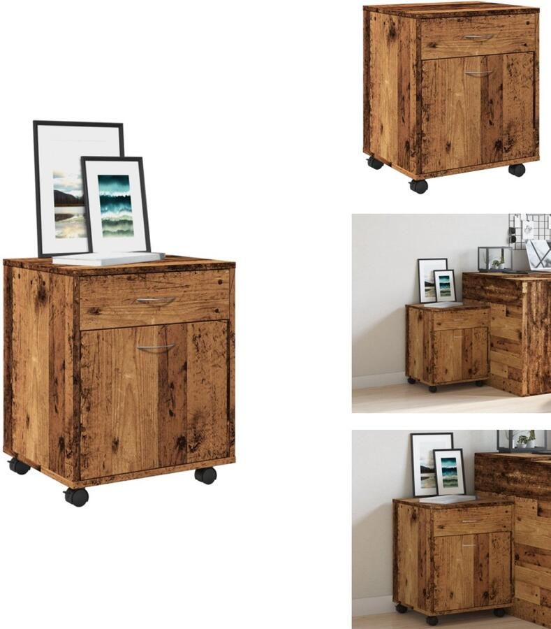 VidaXL Rolkast Rolkasten -kast Opbergkast Op Wielen Kast verrijdbaar 45x38x54 cm bewerkt hout oud houtkleurig