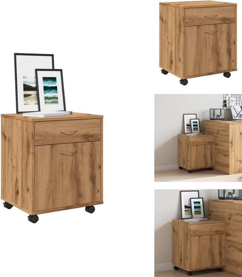 VidaXL Rolkast Rolkasten -kast Opbergkast Op Wielen Rolkast 45x38x54 cm bewerkt hout artisanaal eikenkleur