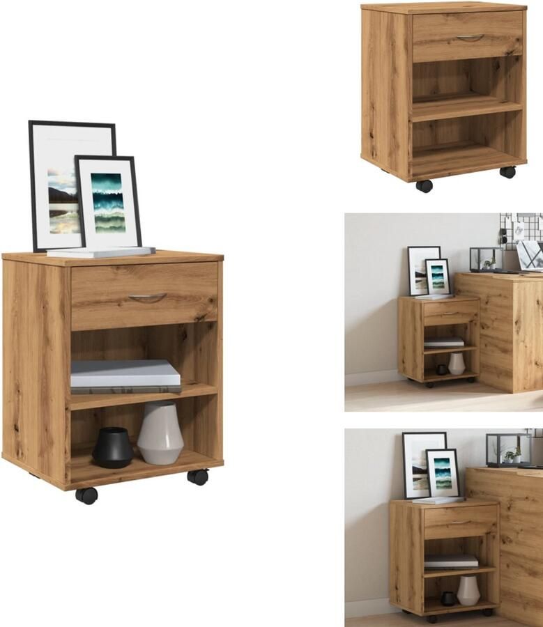 VidaXL Rolkast Rolkasten -kast Opbergkast Op Wielen Rolkast 46x36x59 cm bewerkt hout artisanaal eikenkleurig