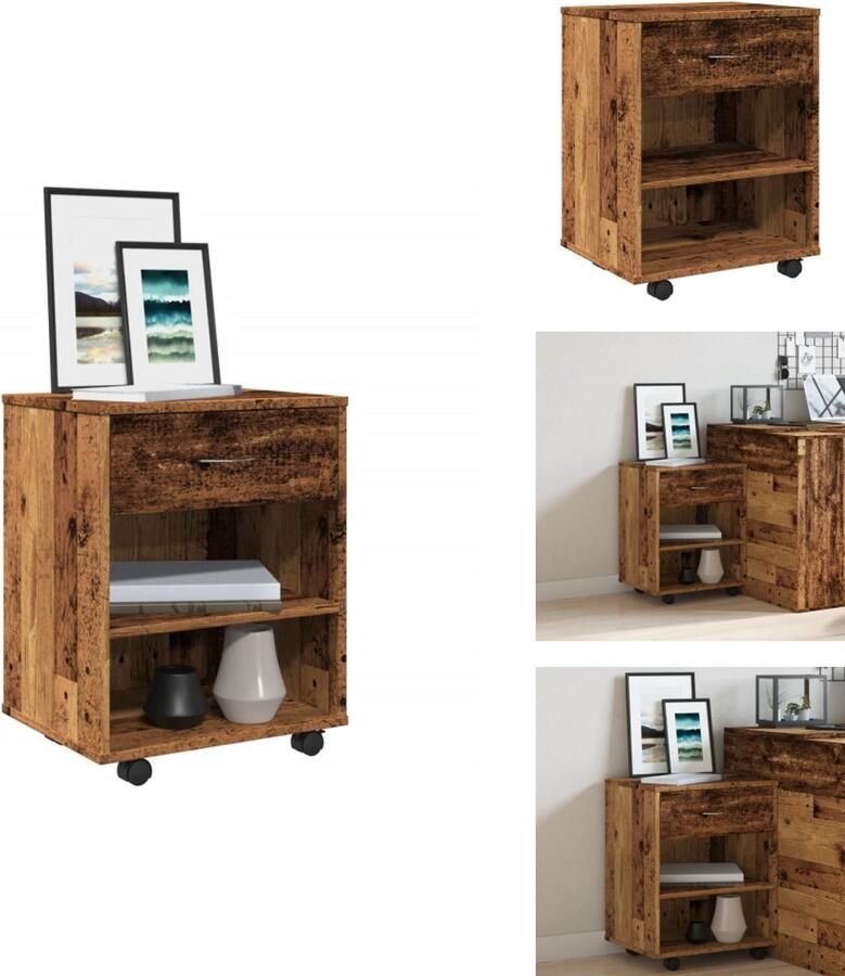 VidaXL Rolkast Rolkasten -kast Opbergkast Op Wielen Rolkast 46x36x59 cm bewerkt hout oud houtkleurig