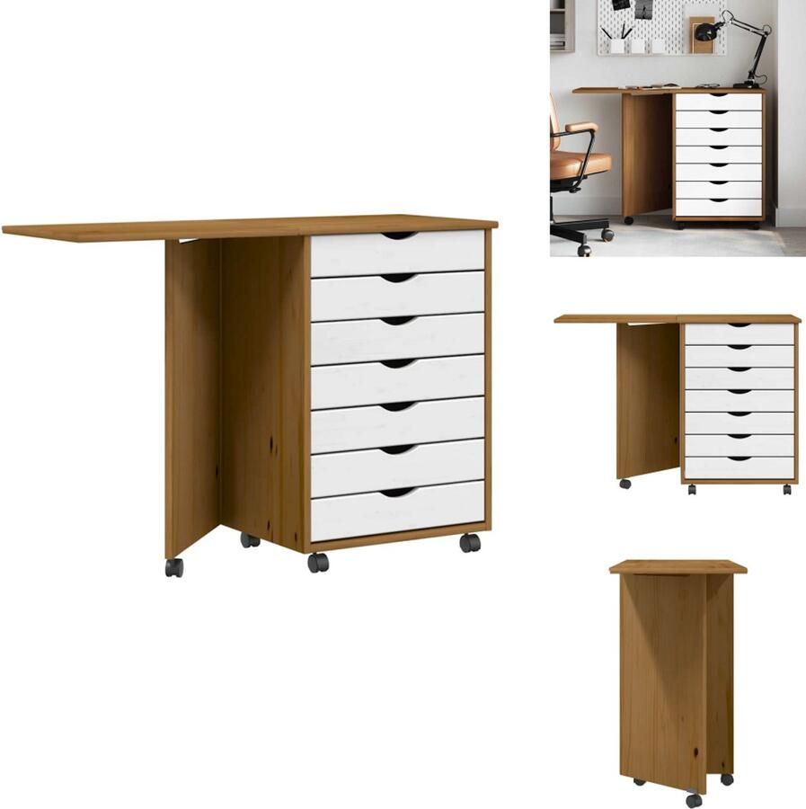 VidaXL Rolkast Rollende Kasten Ladekast Archiefkast Ladekast met bureau MOSS verrijdbaar massief grenen honingbruin