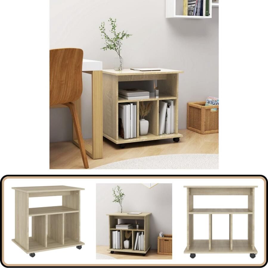 VidaXL Rolkast Sonoma Eiken 60x45x60 cm Rolkast Opbergkast Kasten Salontafel Houten Meubilair Bruine Meubels Werkkast Computerbureau Home Office Decoratieve Kast Minimalistische Kast Landelijke Kast