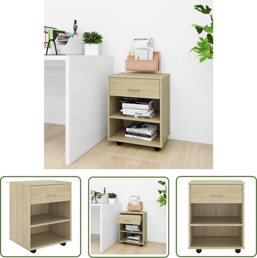 The Living Store Verrijdbare Kast Sonoma Eiken 46 x 36 x 59 cm Duurzaam Mobiel Verrijdbare Kast Rolkast Opbergkast Kasten Houten Kast - Foto 2