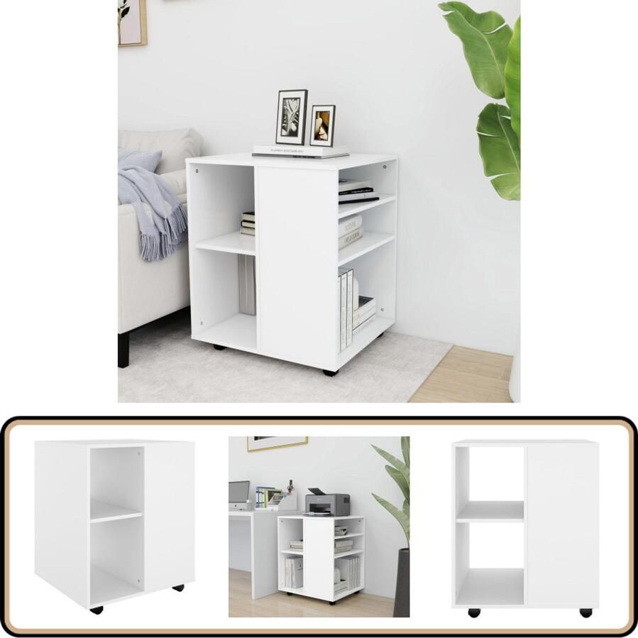 VidaXL Rolkast Wit 60x53x72 cm Met Wieltjes Rolkast Bureau Onderkast Opbergkast Houten Kast Wit Meubilair Kasten