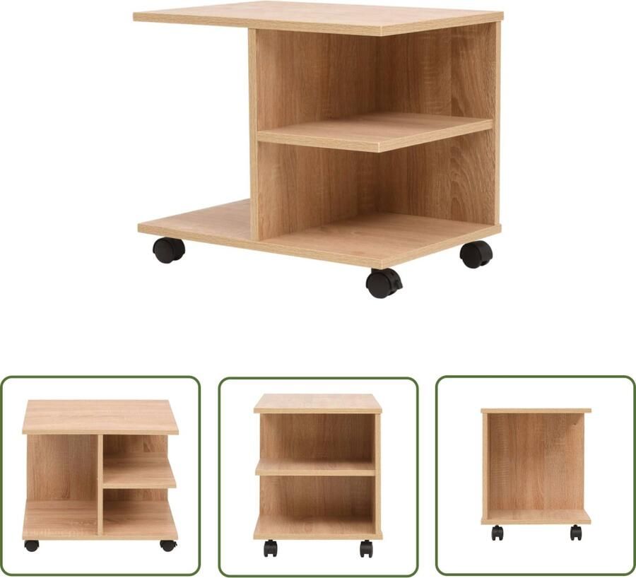 The Living Store Verrijdbare Plankenkast Eiken 50x35x42 cm Met opbergvakken en wieltjes Plankenschrank Rollageschrank Opslagkast Meubilair Eiken Kleur - Foto 3