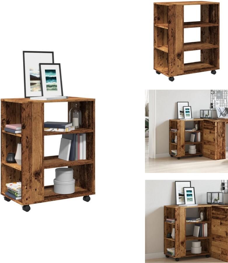 VidaXL Rollende Kast Rollende Kasten Kast Opbergkast Op Wielen Rolkast 60x35x75 cm bewerkt hout oud houtkleurig