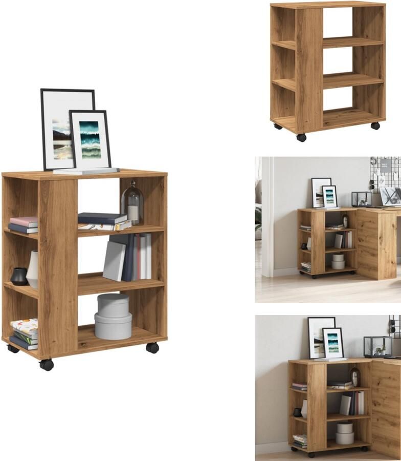 VidaXL Rollende Kast Rollende Kasten Kast Opbergkast Op Wielen Rolkast 60x35x75 cm bewerkt hout artisanaal eikenkleurig