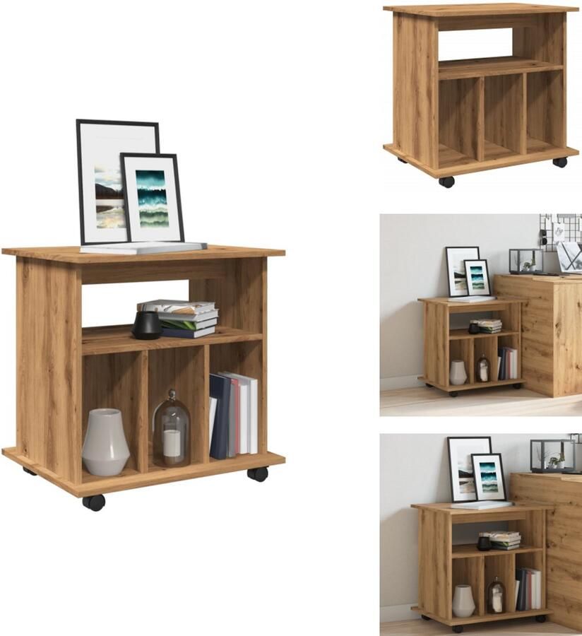 VidaXL Rollende Kast Rollende Kasten Kast Opbergkast Op Wielen Rolkast 60x45x60 cm bewerkt hout artisanaal eikenkleurig