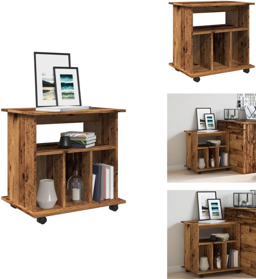 VidaXL Rollende Kast Rollende Kasten Kast Opbergkast Op Wielen Rolkast 60x45x60 cm bewerkt hout oud houtkleurig