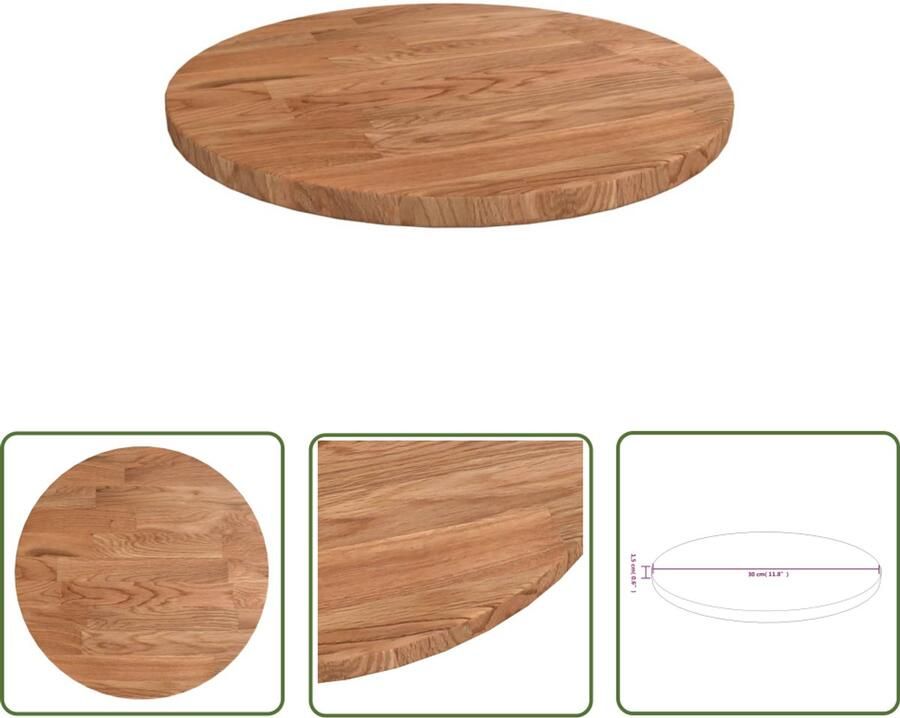 VidaXL Rond eikenhouten tafelblad ?30x1 5 cm lichtbruin Tafelblad Eikenhout Massief Hout Rustiek Vintage Landelijk Salontafel Bijzettafel Bartafel Eethoek