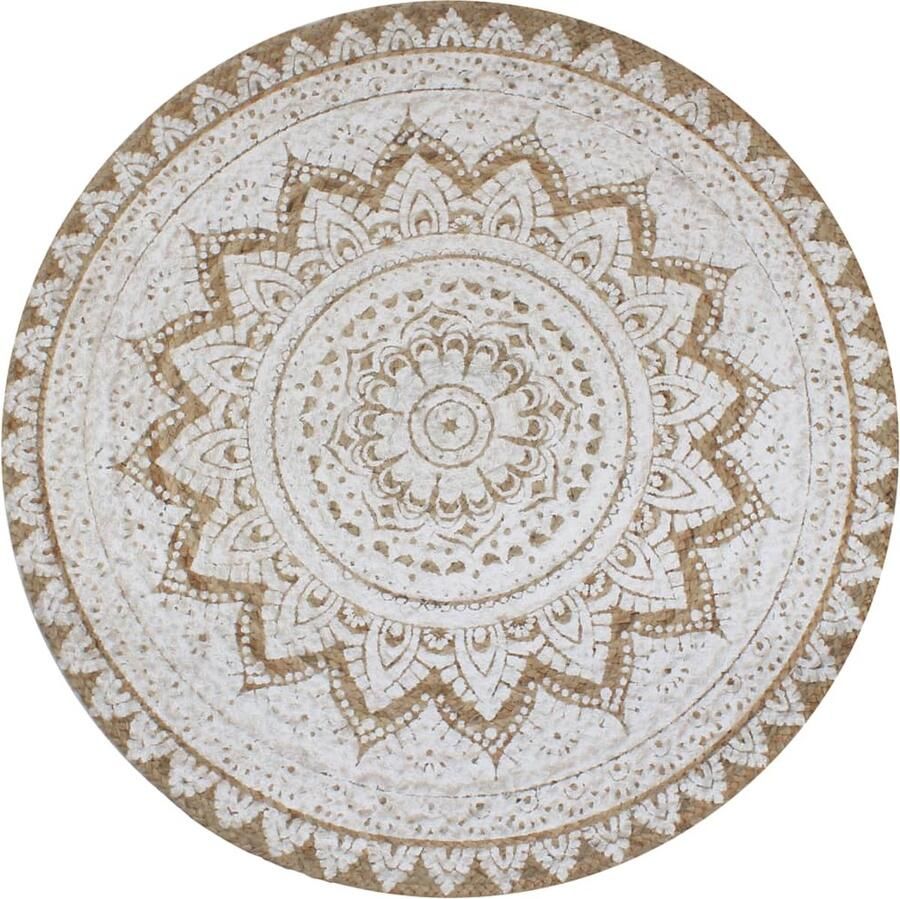 VidaXL Rond Tapijt 90 cm Jute Mandala Print Jute Tapijt Mandala Tapijt Vloerkleed Rond Tapijt Natuurtapijt Handmade Tapijt Beige Tapijt Handgemaakte Tapijt - Foto 2