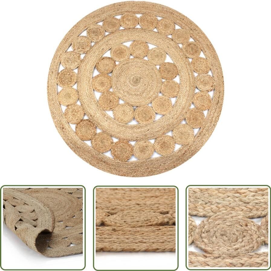 VidaXL Rond Jute Tapijt 120 cm Natuurlijke Kleur Jute Tapijt Ronde Tapijten Vloerkleed Woonaccessoires Landelijke Stijl Vintage Tapijt Natuurvriendelijk Tapijt Handmade Tapijt Beige Tapijt 120 Cm