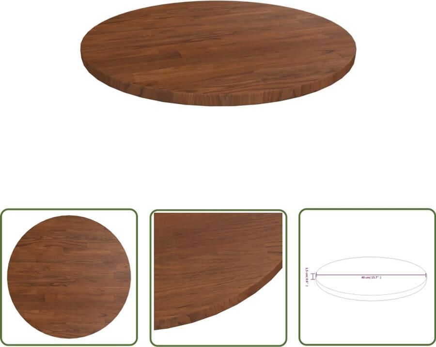 VidaXL Rond Tafelblad ?40 cm Massief Eiken Donkerbruin Eikenhouten Tafelblad Ronde Tafelblad Vintage Tafelblad Rustic Tafelblad Bruin Tafelblad Salontafel Blad Bijzet Tafellab
