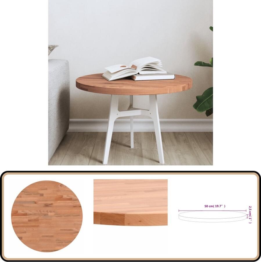VidaXL Rond Tafelblad ?50x2 5 cm Beukenhout Massief Houten Tafelblad Rond Tafelblad Beukenhouten Tafelblad Vervangen Salontafel Bartafel