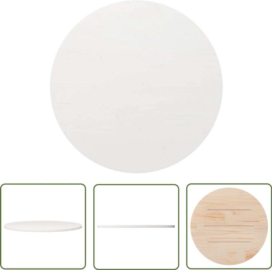 The Living Store Tafelblad rond Grenenhout 80 x 2.5 cm (Ã¸ x H) Wit Tafelblad Rond Tafelblad Grenenhouthouten Tafelblad Wit Tafelblad Massief Hout Tafelblad - Foto 3