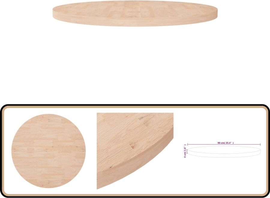 VidaXL Rond tafelblad 90x4 cm massief eikenhout Eikenhouten Tafelblad Ronde Tafelblad Salontafel Tweedekantje Vintage Tafelblad Landelijke Tafel Industriele Tafel Rustic Tafellaag