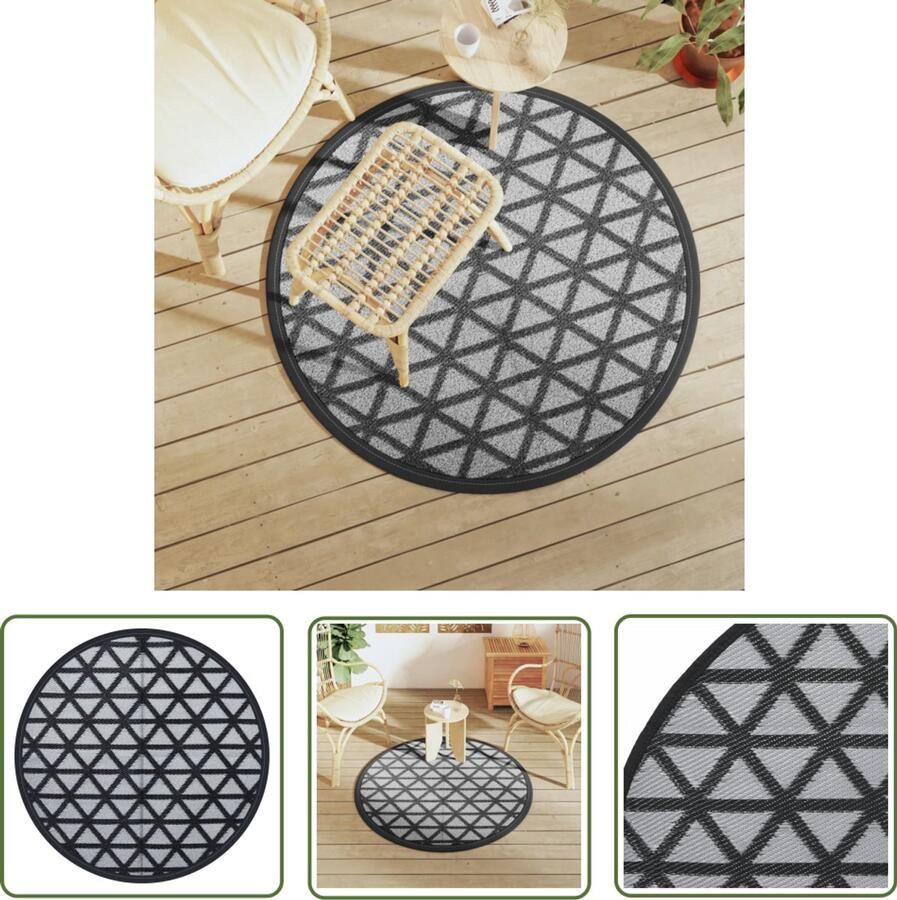 VidaXL Rond Tapijt Buitenkleed ARAKIL Ø120 cm polypropeen zwart Terrastapijt Balkontapis Tuintapijt
