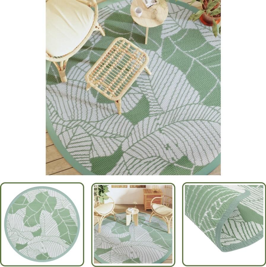 VidaXL Rond Tapijt Buitenkleed ARAKIL Ø 200 cm polypropeen groen Patio Set Terrastapijt Tuintapijt
