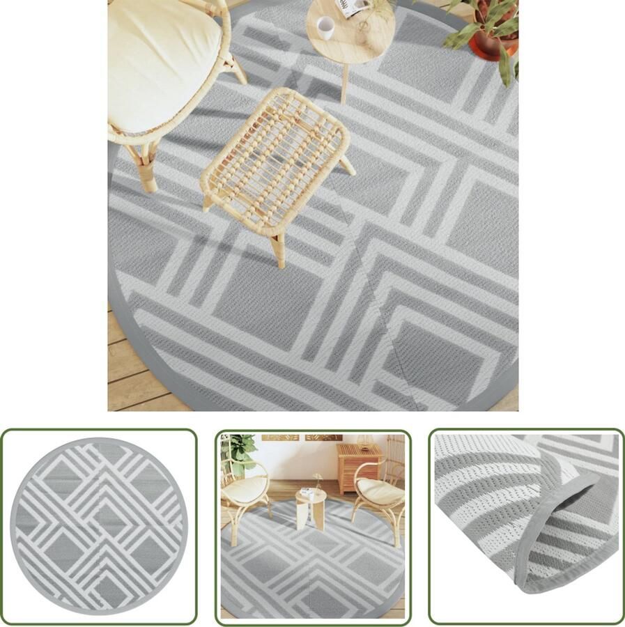 VidaXL Rond Tapijt Buitentapijt Buitenkleed ARAKIL Ø 200 cm polypropeen grijs Patio Dekens Tuintapijten Outdoor Tapijt