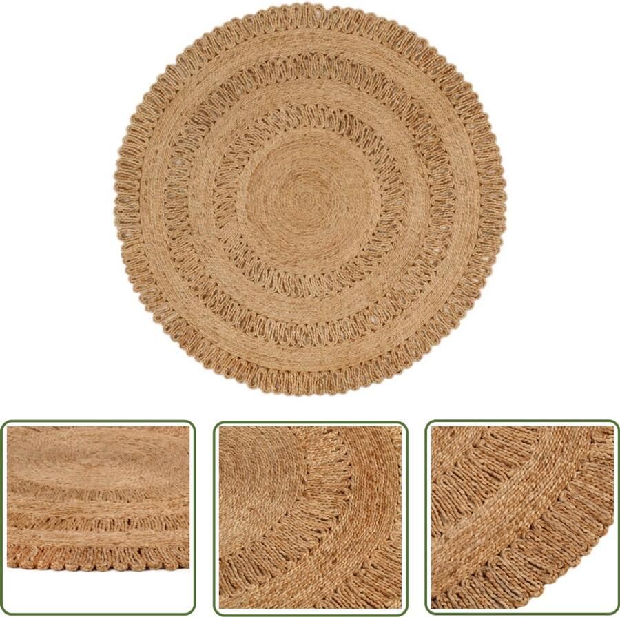 VidaXL Rond Tapijt Gevlochten Jute 120 cm Jute Tapijt Rond Tapijt Natuurtapijt Woonaccessoires Living Accessoires Vintage Stijl Landelijke Stijl